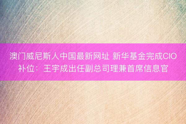 澳门威尼斯人中国最新网址 新华基金完成CIO补位:王宇成出任副总司理兼首席信息官